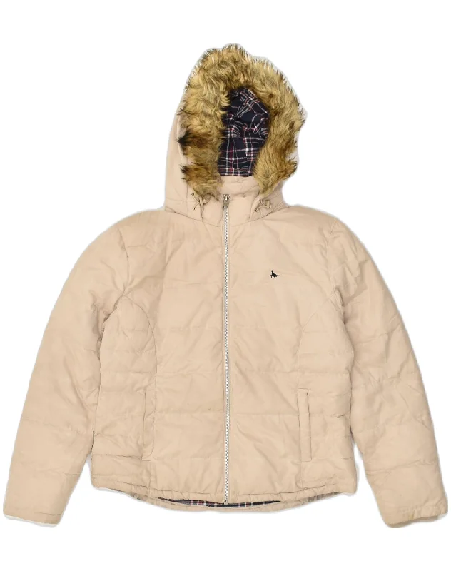 JACK WILLS Womens Hooded Padded Jacket UK 12 Medium  Beige Polyester