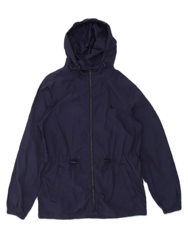 JACK WILLS Womens Hooded Rain Jacket UK 10 Small  Navy Blue Cotton