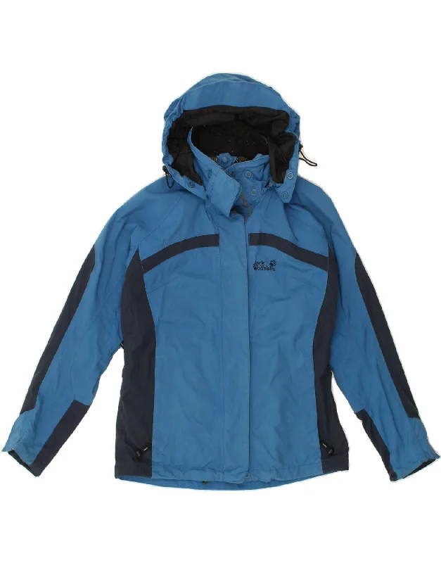 JACK WOLFSKIN Womens Hooded Rain Jacket UK 10 Small Blue Colourblock