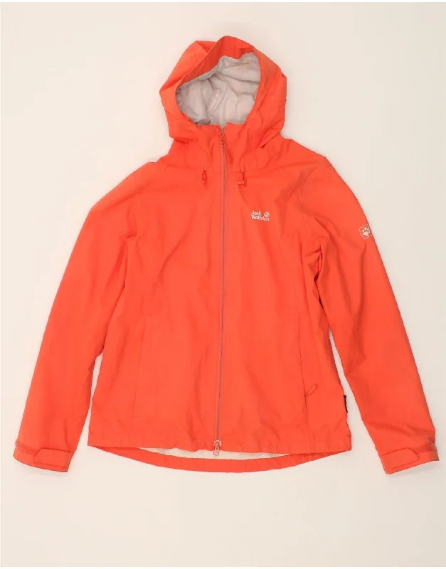 JACK WOLFSKIN Womens Hooded Rain Jacket UK 12 Medium  Orange Polyester