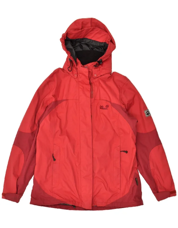 JACK WOLFSKIN Womens Hooded Rain Jacket UK 16 Large  Red Nylon