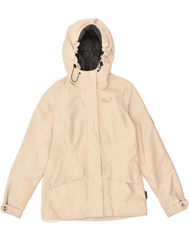 JACK WOLFSKIN Womens Hooded Rain Jacket UK 8 Small  Beige Polyamide