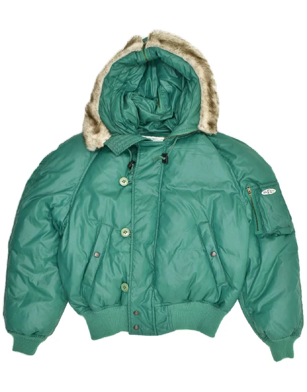 MC ROSS Womens Loose Fit Hooded Padded Jacket EU 44 XL Green Polyamide