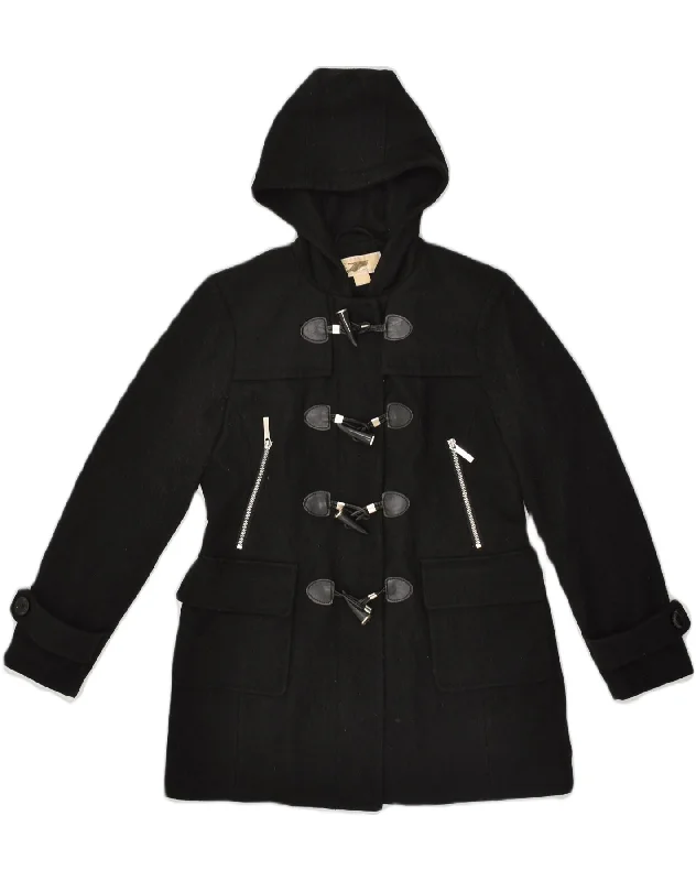 MICHAEL KORS Womens Hooded Duffle Coat UK 10 Small Black Wool