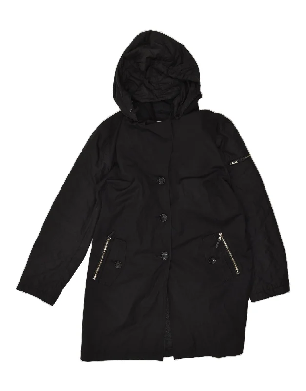 MICHAEL KORS Womens Hooded Overcoat UK 18 XL Black Cotton