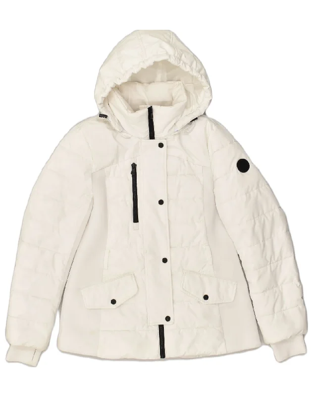 MICHAEL KORS Womens Hooded Padded Jacket UK 14 Medium White Polyester