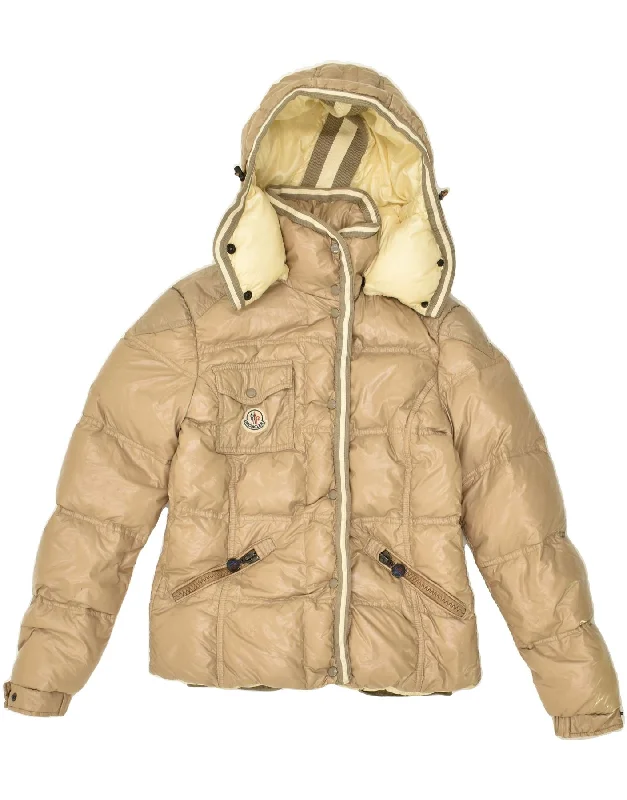 MONCLER Womens Hooded Padded Jacket Size 1 Small Beige Polyamide