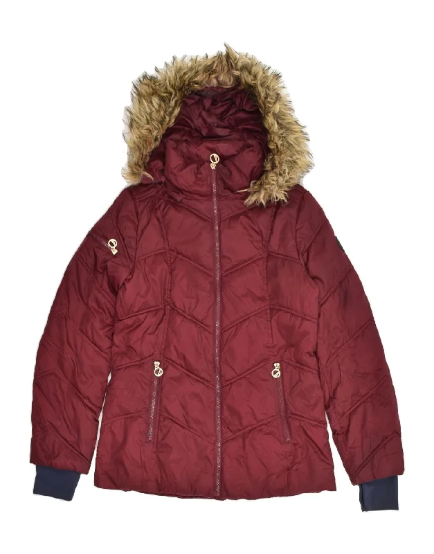 NAUTICA Womens Hooded Padded Jacket UK 10 Small Burgundy Polyester