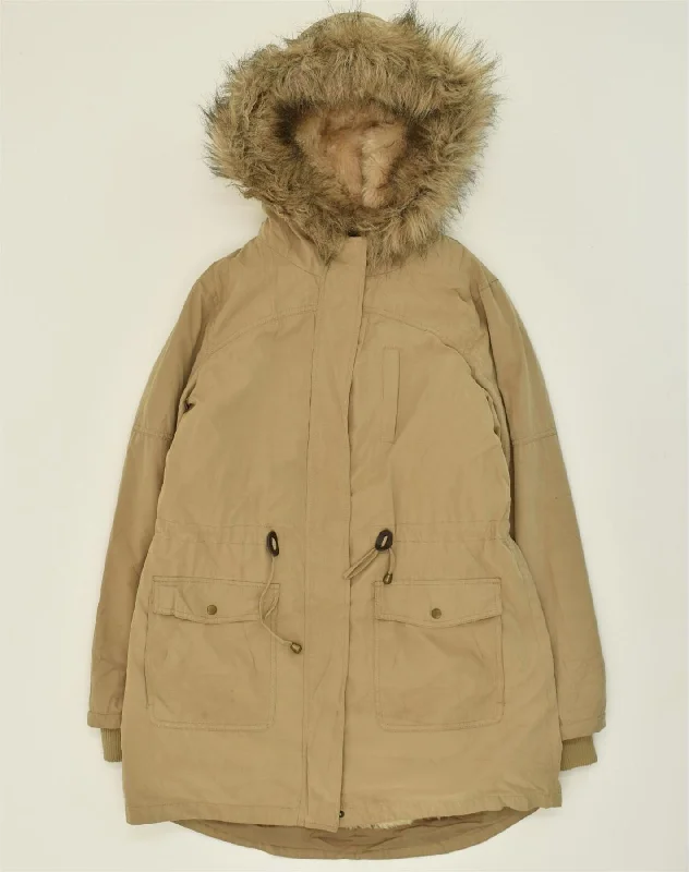 OASIS Womens Hooded Parka Jacket UK 12 Medium Beige