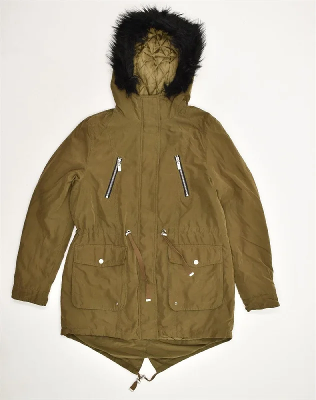 OASIS Womens Hooded Parka Jacket UK 12 Medium  Khaki Polyester