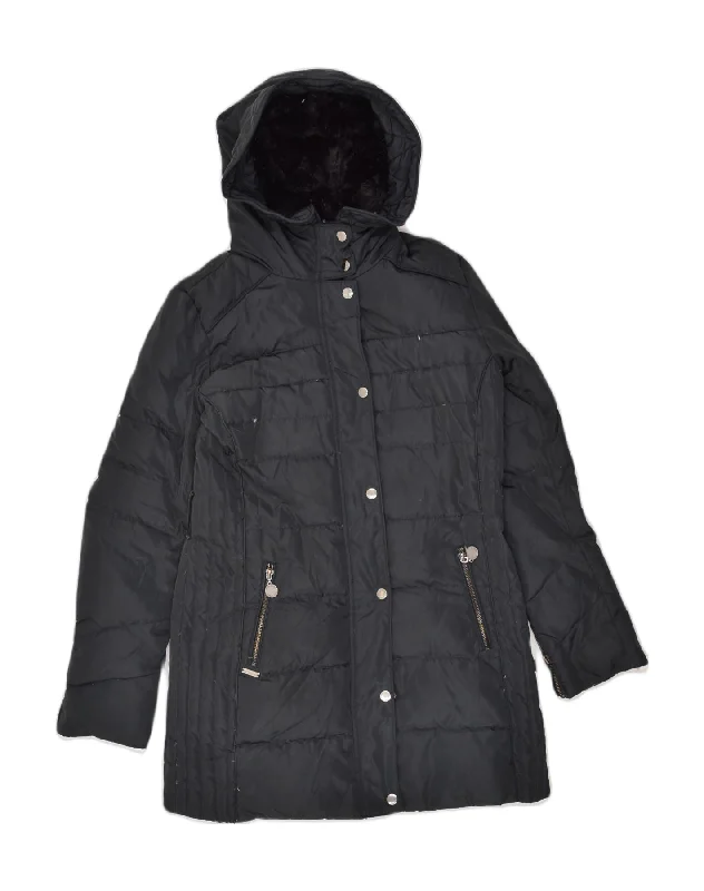 PEPE JEANS Womens Hooded Padded Coat UK 10 Small Black Polyester