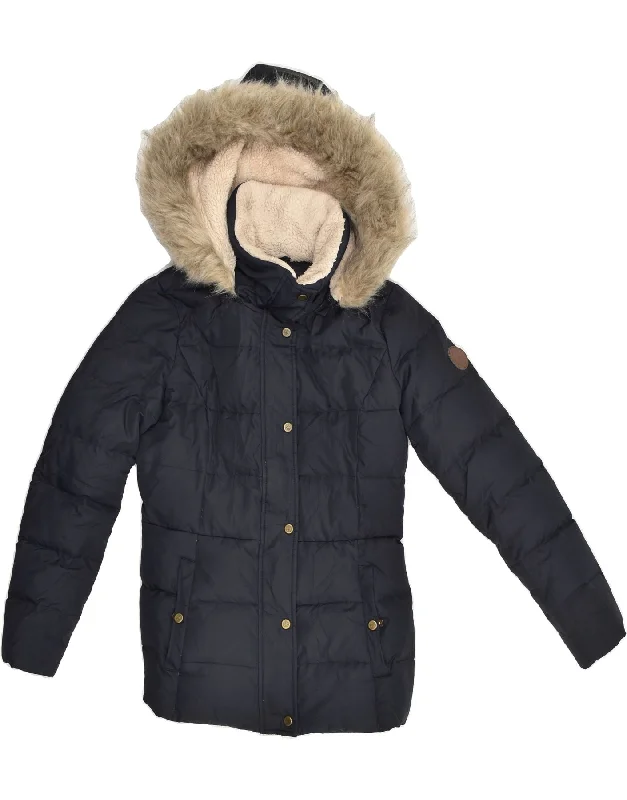 RALPH LAUREN Womens Hooded Padded Jacket UK 4 XS Navy Blue Polyester