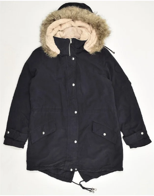 RALPH LAUREN Womens Hooded Parka Jacket UK 14 Medium Navy Blue