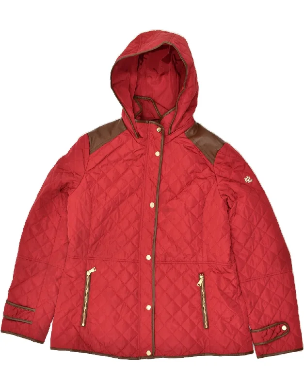 RALPH LAUREN Womens Hooded Quilted Jacket UK 18 XL Red Polyester