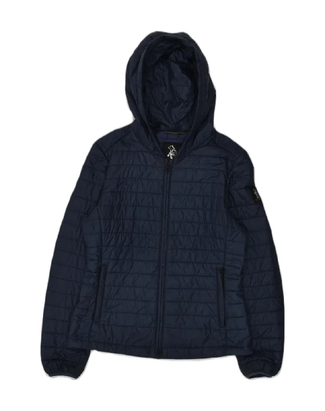 REFRIGUE Womens Hooded Padded Jacket UK 12 Medium Navy Blue