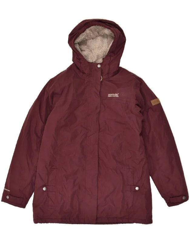 REGATTA Womens Hooded Windbreaker Jacket UK 14 Large Burgundy Polyester