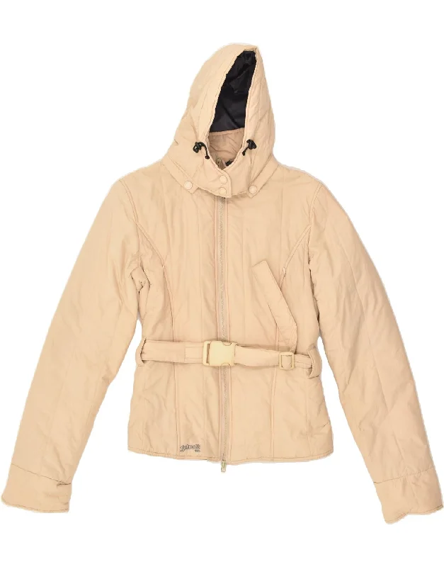 SCHOTT Womens Hooded Padded Jacket UK 16 Large Beige Polyester