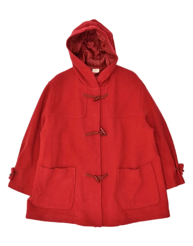 SISLEY Womens Hooded Duffle Coat UK 14 Medium Red Wool