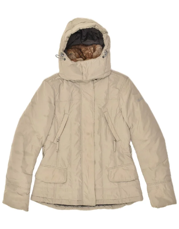 SLAM Womens Hooded Windbreaker Jacket UK 10 Small Beige Polyester