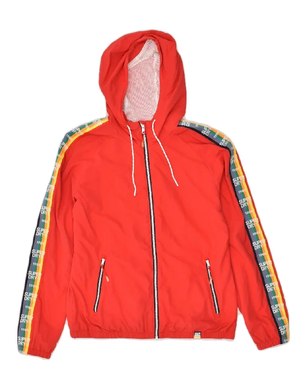 SUPERDRY Womens Graphic Hooded Rain Jacket UK 12 Medium  Red Polyester