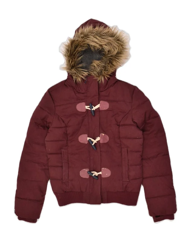 SUPERDRY Womens Hooded Duffle Padded Jacket UK 14 Medium Burgundy