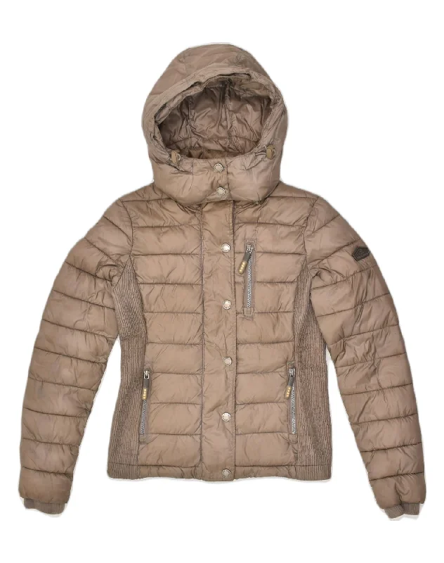 SUPERDRY Womens Hooded Padded Jacket UK 10 Small Brown Polyester