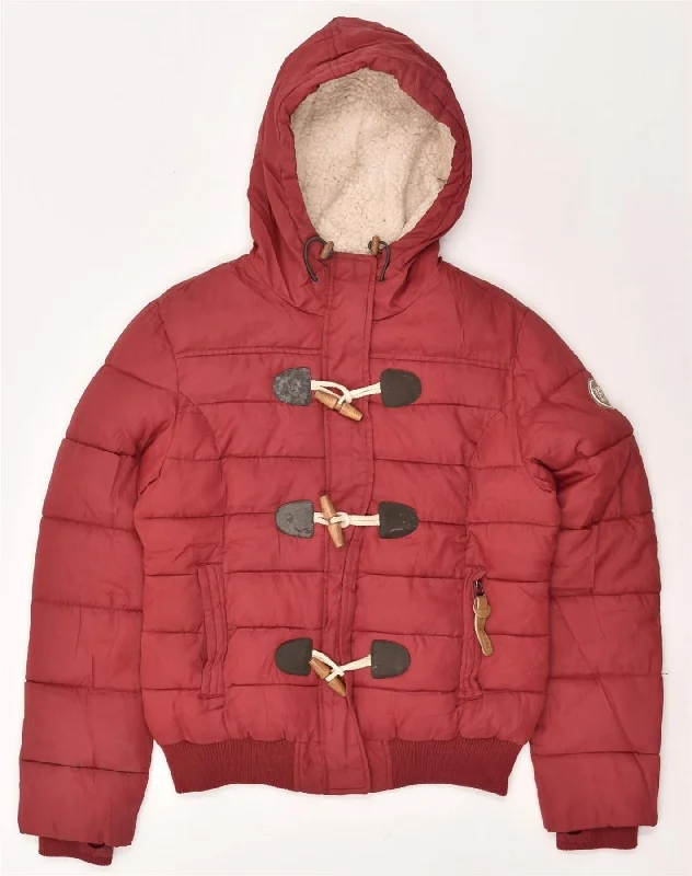 SUPERDRY Womens Hooded Padded Jacket UK 16 Large Red Polyester