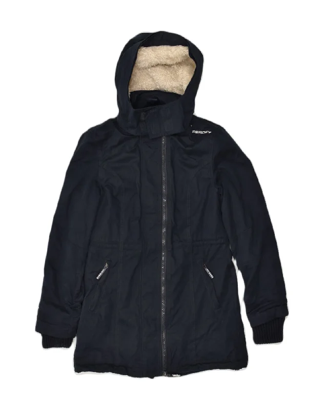 SUPERDRY Womens Hooded Parka Jacket UK 10 Small Navy Blue Polyester