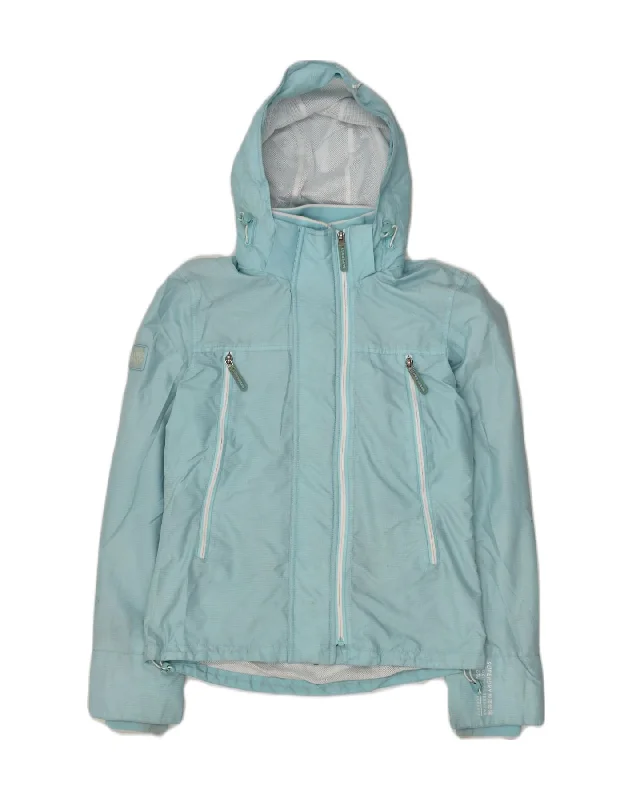 SUPERDRY Womens Hooded Rain Jacket UK 10 Small  Blue Polyester