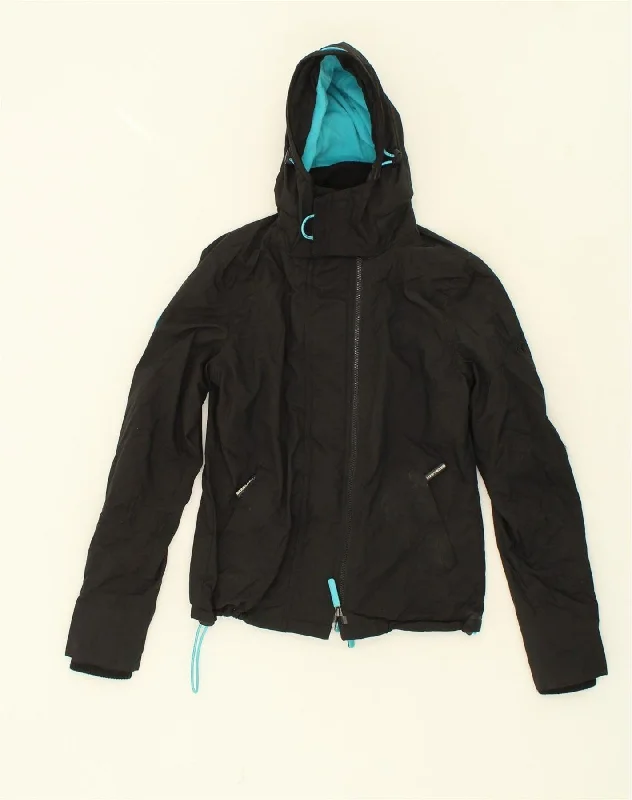 SUPERDRY Womens Hooded Windbreaker Jacket UK 10 Small Black Nylon