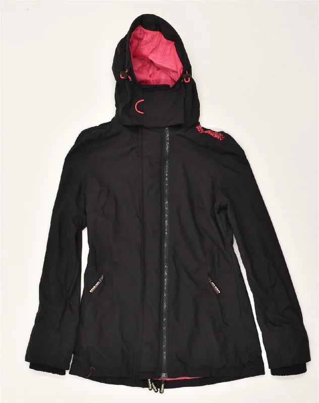 SUPERDRY Womens Hooded Windbreaker Jacket UK 10 Small Black Nylon