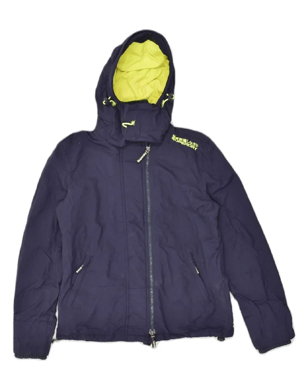 SUPERDRY Womens Hooded Windbreaker Jacket UK 14 Medium Navy Blue Nylon