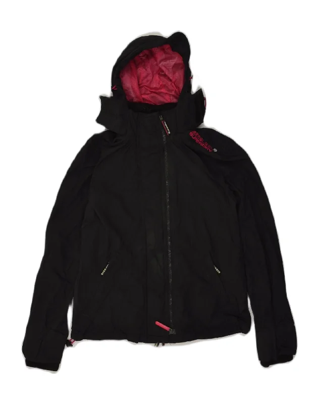 SUPERDRY Womens The Windcheater Hooded Rain Jacket UK 14 Medium Black