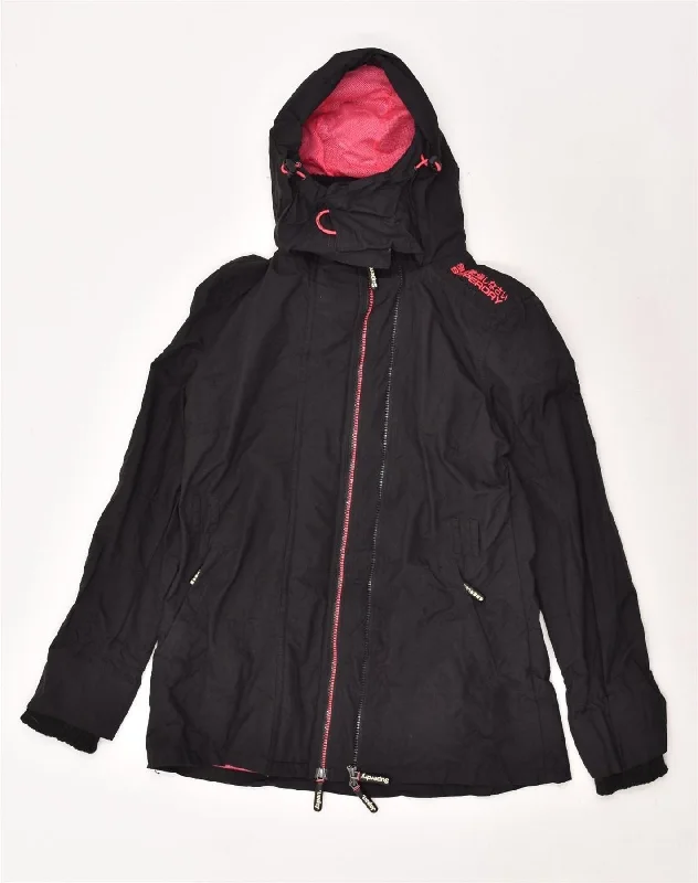 SUPERDRY Womens The Windmac Hooded Windbreaker Jacket UK 12 Medium Black