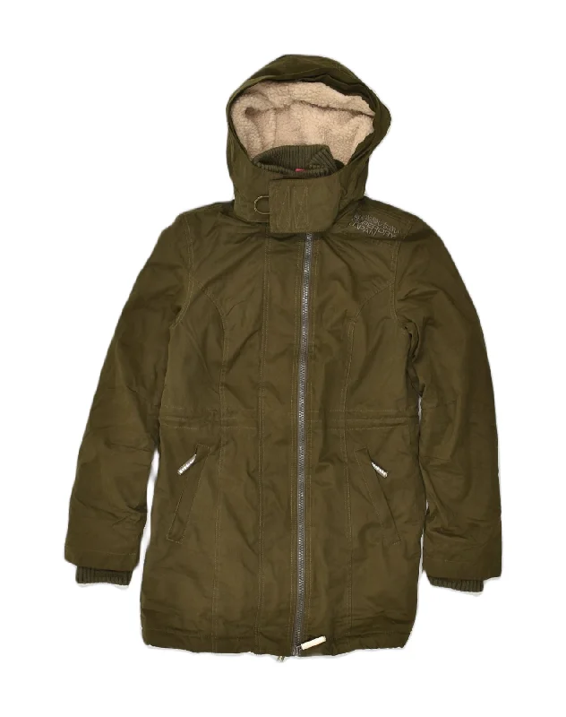 SUPERDRY Womens Windparka Hooded Parka Jacket UK 10 Small Khaki Polyester