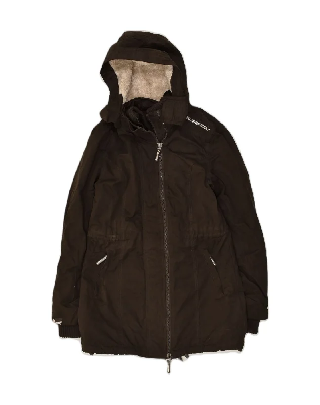 SUPERDRY Womens Windparka Hooded Parka Jacket UK 8 Small Black Nylon