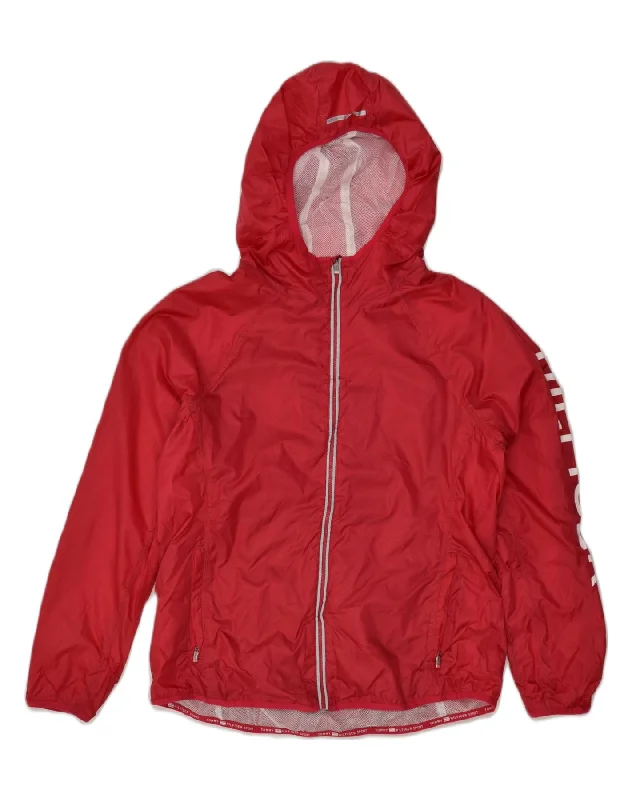 TOMMY HILFIGER Womens Graphic Hooded Rain Jacket UK 14 Large Red Polyester