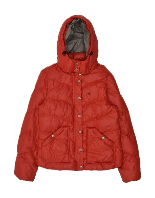 TOMMY HILFIGER Womens Hooded Padded Jacket UK 10 Small Red Nylon