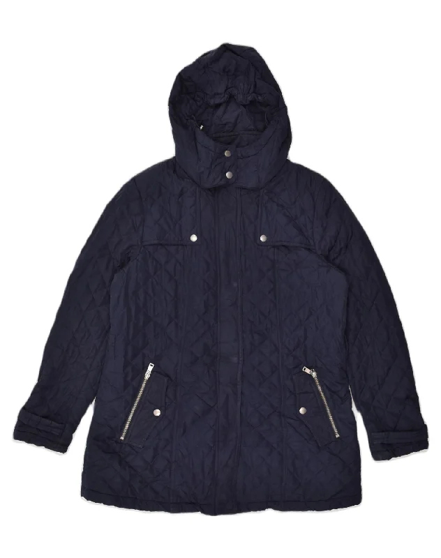 TOMMY HILFIGER Womens Hooded Quilted Jacket UK 18 XL Navy Blue Polyester