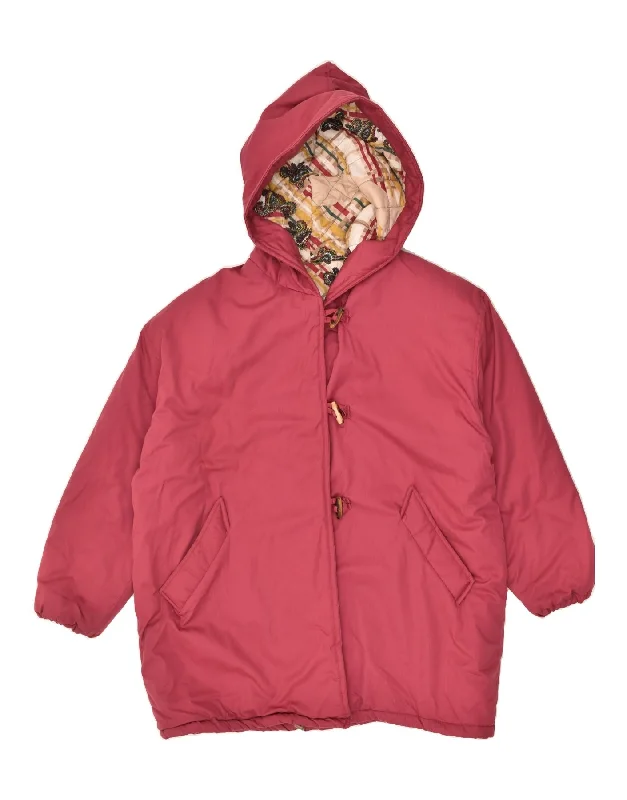 VINTAGE Womens Hooded Duffle Padded Coat UK 16 Large Pink