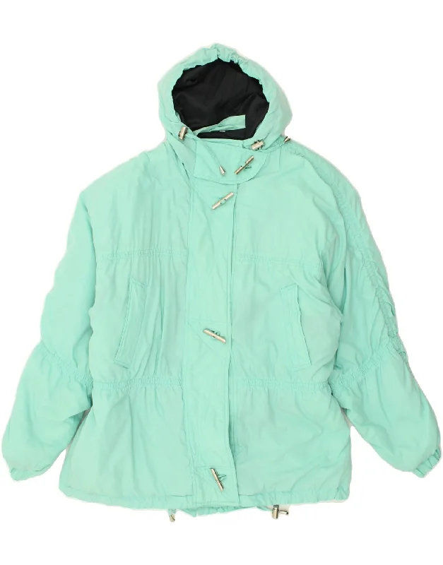 VINTAGE Womens Hooded Padded Coat UK 16 Large Turquoise Polyester