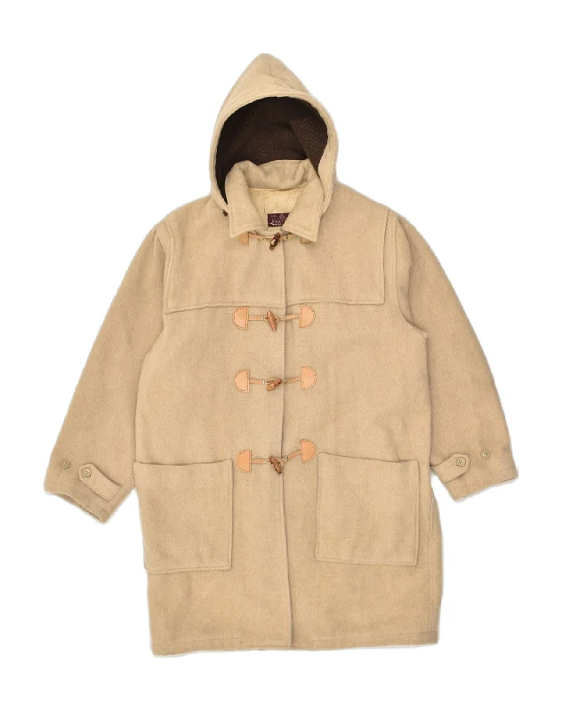 VINTAGE Womens Loose Fit Hooded Duffle Coat IT 50 XL Beige