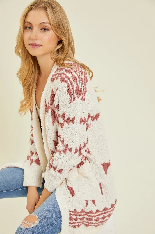 Cream Print Fuzzy Cardigan