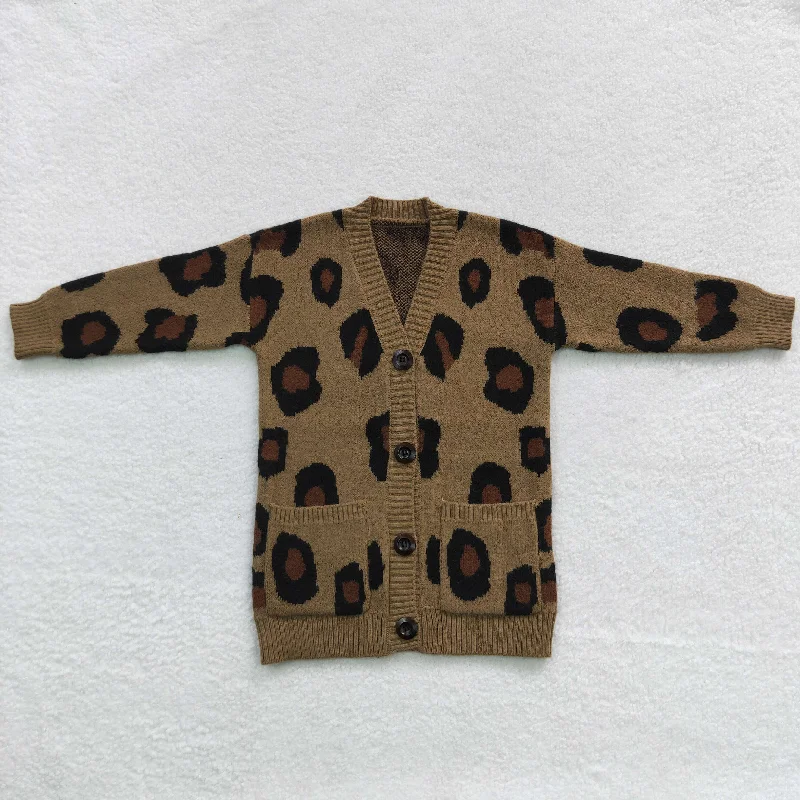 Brown leopard print sweater cardigan P0189