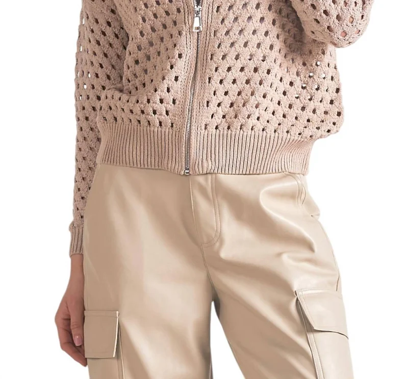 Crochet Zip Cardigan In Beige