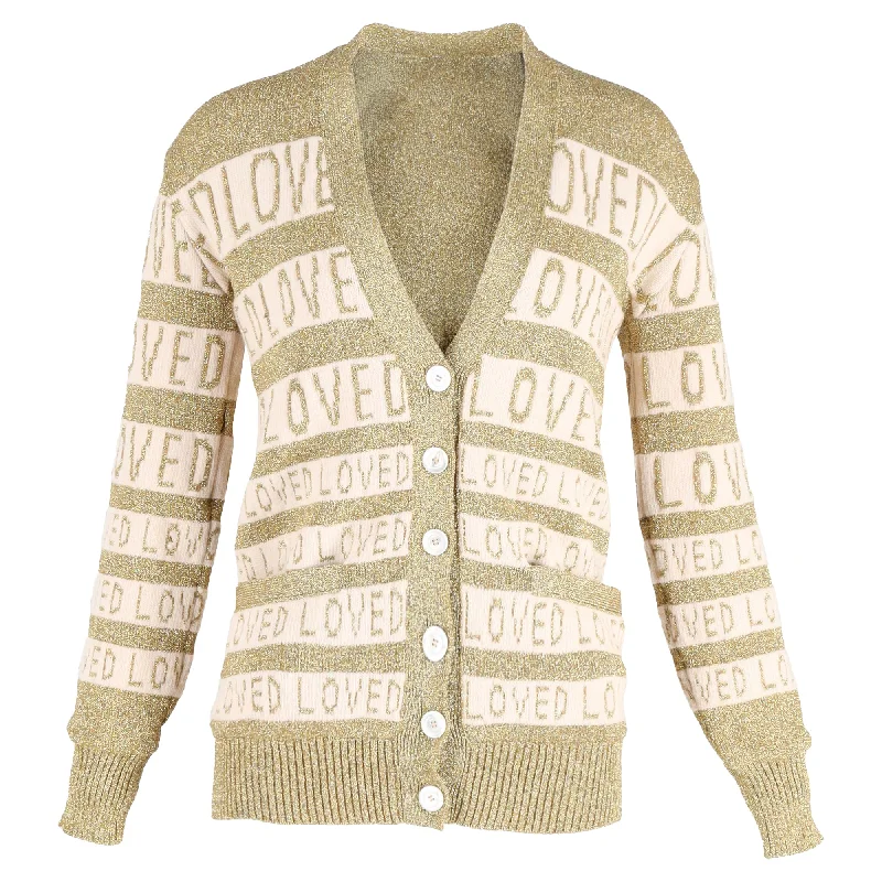 Gucci Loved Oversized Lurex Cardigan in Gold Wool