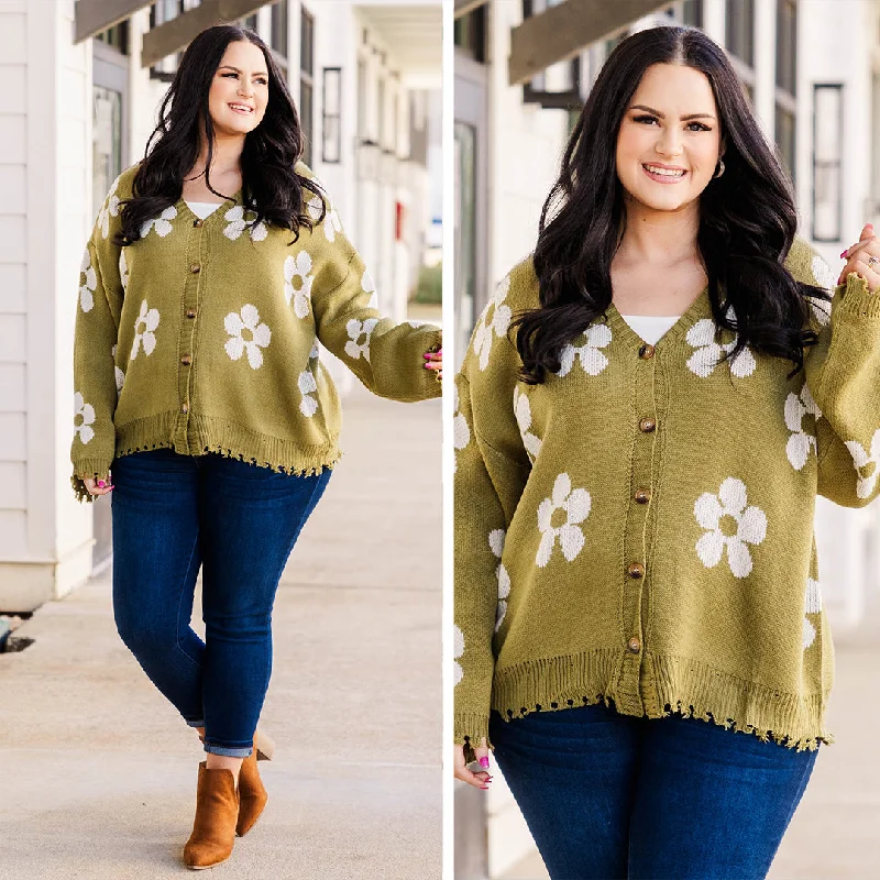 Leave Flowers Cardigan, Olive