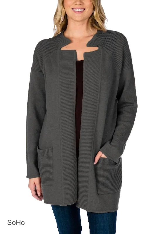 Ottoman Ribbed Cardigan In Soho Grey