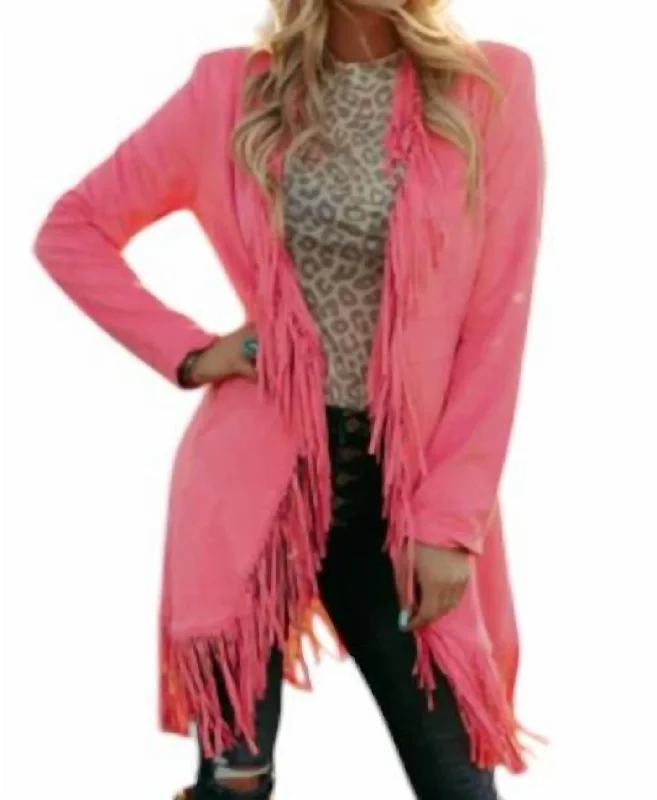 Scottsdale Suede Cardigan In Hot Pink