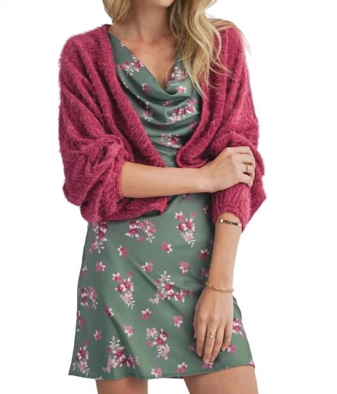 Soiree Fuzzy Knit Cardigan In Berry